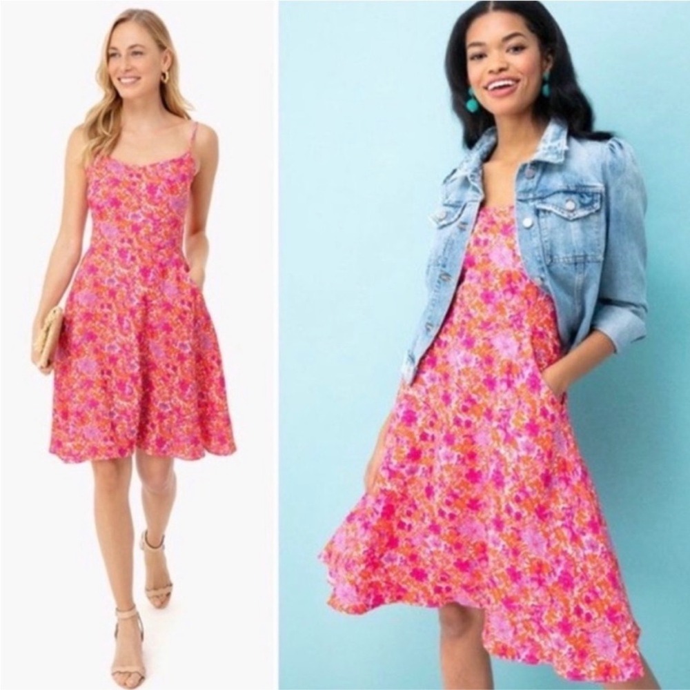 Tuckernuck Floral Mini Dress Womens Pink Orange Linen Pocket Sundress Excellent